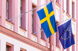Sweden and euro union flags flags on the wall