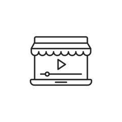Poster - Video advertising online store on laptop screen. Ads icon. High quality black vector illustration.