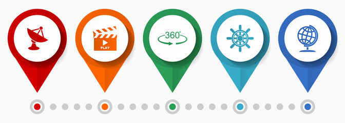 Leinwandbilder - Communication, travel and media concept vector icon set, flat design pointers, infographic template