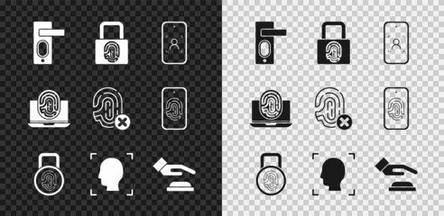 Aufkleber - Set Fingerprint door lock, with, Mobile and face recognition, Face, Palm, Laptop fingerprint and Rejection icon. Vector