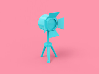 Poster - Blue single color spotlight for stage lighting on blue monochrome background. Minimalistic design object. 3d rendering icon ui ux interface element.