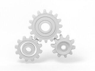 Poster - White mono color gears on a white solid background. Minimalistic design object. 3d rendering icon ui ux interface element.