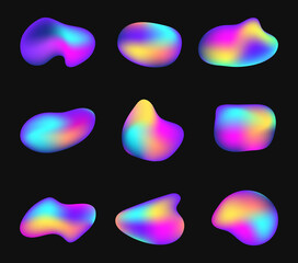 Poster - fluid holographic or iridescent shapes. gradient neon elements of various forms. colorful rainbow bu