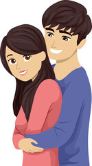 Canvas Print - Teen Couple Back Hug Illustration