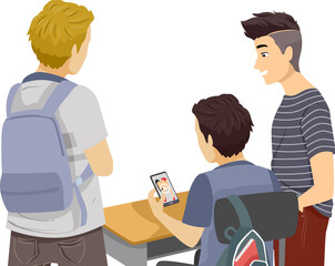 Wall Mural - Teen Boy Group Watch Porn School Illustration