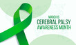 Cerebral Palsy Awareness Month concept. Banner template with green ribbon and text. Vector illustration