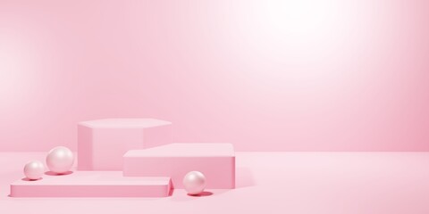 3d rendering of pink podium abstract geometric minimal background. Scene for advertising, cosmetic, showcase, technology, banner, cream, fashion, valentine, romantic. Illustration. Product display