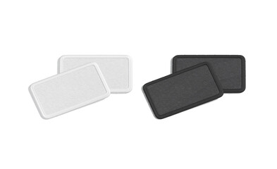 blank black and white rectangle embroidered patch mockup pair, isolated