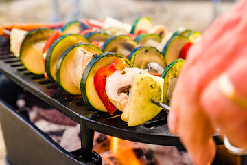 Grilled vegetables on barbecue grill