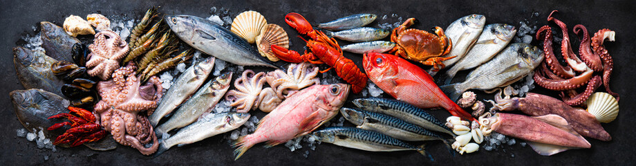 Assortment of fresh fish and seafood