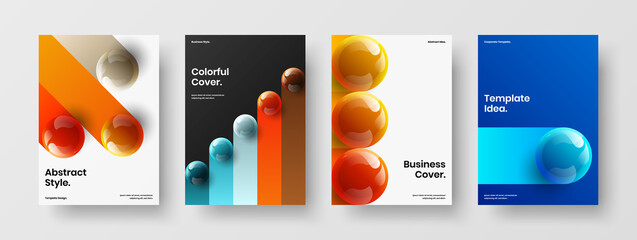 Fresh 3D balls catalog cover illustration composition. Original poster A4 design vector template collection.