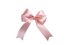 Pink Bow Isolated On White Background. A Product Made Of Satin Ribbon For Decorating A Gift.