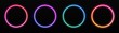 Gradient neon circle frames set. Glowing borders isolated on a dark background. Colorful night banner, vector light effect. Bright illuminated shape.