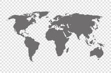 Vector Illustration Of Gray Colored World Map On Transparent Background	
