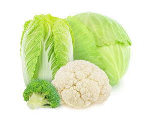 Wall Mural - Composition with fresh whole vegetables isolated on a white background.