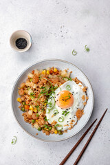 Canvas Print - Shrimp fried rice with vegetables and fried egg