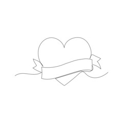 Wall Mural - Heart on ribbon banner. Continuous line drawing. Minimalistic vector illustration. Linear stylized.