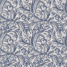 French Blue Floral Linen Seamless Pattern With 2 Tone Country Cottage Style Botanical Motif. Simple Vintage Rustic Fabric Textile Effect. Primitive Modern Shabby Chic Design.