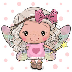 Sticker - Cartoon fairy girl on a white background