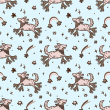Seamless Vintage Pattern With Funny Dogs On Roller Skates.