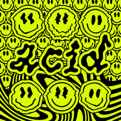 Aufkleber - Cool Acid Smile Abstract Illustration. Vaporwave Futuristic Aesthetics. Trendy Rave Psychedelic Graphics.