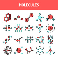 Canvas Print - Molecules line icons set. Isolated vector element.