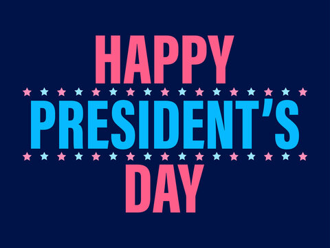 Happy President's Day. Text with blue and red stars on a dark blue background. Design for greeting cards, banners and promotional materials. Vector illustration