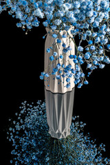 Wall Mural - baby's-breath flowers in vase on black background