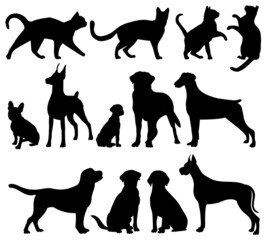 Wall Mural - cats, dogs silhouette set ,on white background, vector