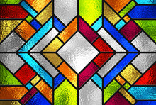 Stained Glass Window. Abstract Colorful Stained-glass Background. Art Deco Decor For Interior. Vintage Pattern. Luxury Modern Interior. Transparency. Multicolor Template For Design Interior.