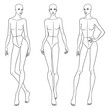 © Shorena Tedliashvili - Fashion models posing. Nine head fashion figure templates. Beautiful slim women sketch, vector illustration.
