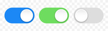ON OFF Toggles Switch Buttons Vector Set. Isolated  On Off Switcher Icons. Modern Web And Mobile App Switch Button Interface Elements. Setting Toggle Icons Design. Vector Illustration.