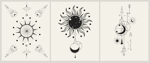 Wall Mural - a set of alchemical esoteric mystical magic templates for tarot cards, banners, leaflets, posters,br