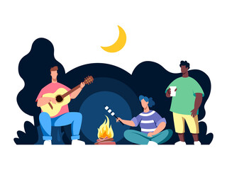 Group of friends enjoying vacation flat vector illustration