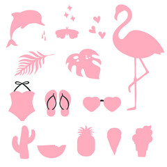 Sticker - Bohemian Summer, modern summer illustrations and design of rainbow, flamingo, pineapple, ice cream and watermelon