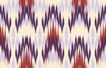 Ethnic Abstract Purple Seamless Ikat Pattern In Tribal, Folk Embroidery, And Asia Style. Aztec Geometric Art Ornament Print. Design For Carpet, Wallpaper, Clothing, Wrapping, Fabric, Cover.