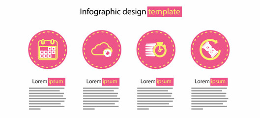 Poster - Set line Stopwatch, Waiting, Cloud sync refresh and Calendar icon. Vector