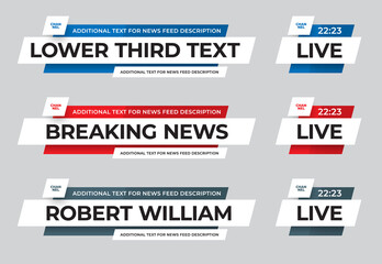 Poster - Vector news line, lower third with color inserts for channel names, info, text, on a white background, used in video, media, tv.