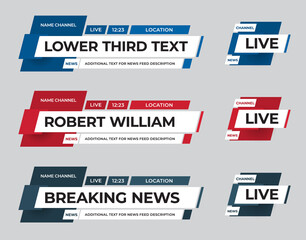 Poster - Vector news line with square title plates, lower third for video, media, info for tv channels.