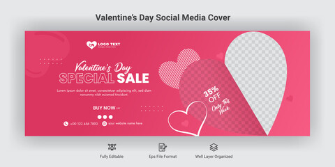 Wall Mural - Valentine's day special sale facebook cover social media banner template