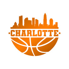 Charlotte, NC, USA Basketball Skyline City Silhouette Vector. Basket Design Style Icon Symbols. Sport America Ball.