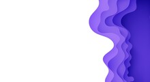Abstract Background In Paper Cut Style. 3d White And Purple Colors Waves With Smooth Shadow. Vector Illustration With Layered Curved Line Shape. Rectangular Composition Of Liquid Layers In Papercut.