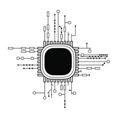Poster - Abstract Black Simple Line Cpu, Computer, Technology Doodle Outline Element Vector Design Style Sketch Isolated On White Background Illustration