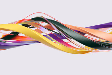Wall Mural - Twisted wavy lines abstract dynamic composition 3d rendering, weaving colored ribbons, futuristic streamlines flow, mixing stripes different materials