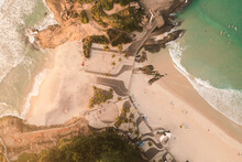 Aerial View Of Ipanema Beachfront Boulevard And Rocks At Sunrise, Rio De Janeiro, Brazil.