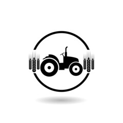 Canvas Print - Tractor with wheat on the sides icon with shadow