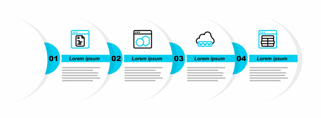 Set line MySQL code, Web development, Software and icon. Vector