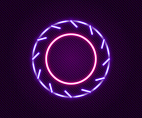 Sticker - Glowing neon line Car tire wheel icon isolated on black background. Colorful outline concept. Vector