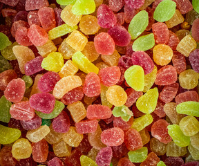 colorful fruit jelly candies, close up view