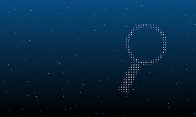 Poster - On the right is the magnifier symbol filled with white dots. Background pattern from dots and circles of different shades. Vector illustration on blue background with stars